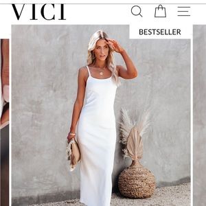 White Vici Luna ribbed knit midi dress. Size small